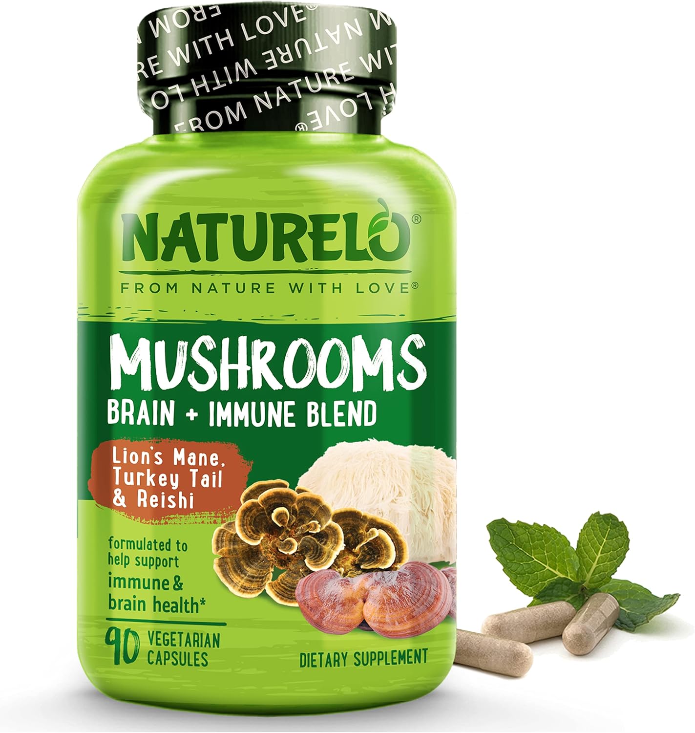 Naturelo Mushroom Supplement – Brain & Immune Health Blend With Lion’S Mane, Reishi, Turkey Tail – 90 Vegan Friendly Capsules
