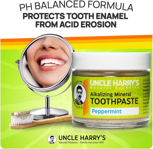 Uncle Harry's Peppermint Remineralizing Toothpaste | Natural Whitening Toothpaste Freshens Breath & Promotes Enamel | Vegan Fluoride Free Toothpaste (2 Pack)