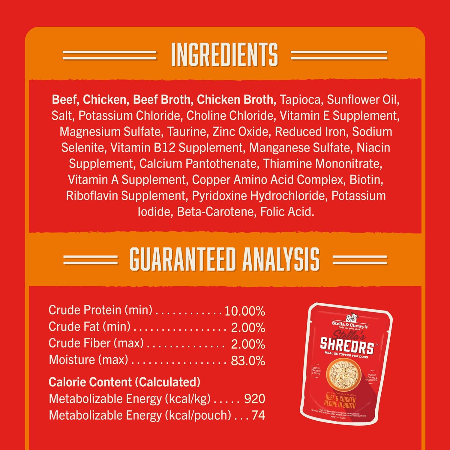 Stella & Chewy's Stella’s Shredrs Grass Fed & Cage Free Beef & Chicken Recipe in Broth, 2.8 oz. Pouches (Pack of 24) : Pet Supplies