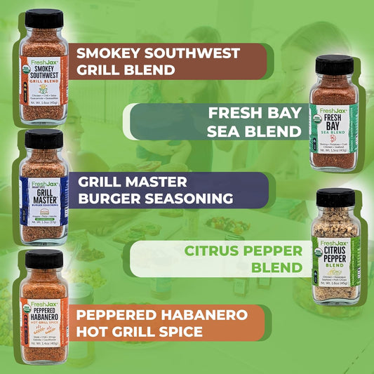 FreshJax Grill Seasoning Gift Set | Pack of 5 Organic Grilling Spices | Grilling Gifts for Dads, Father | BBQ Grill Spices and Seasoning Sets Packed in a Giftable Box