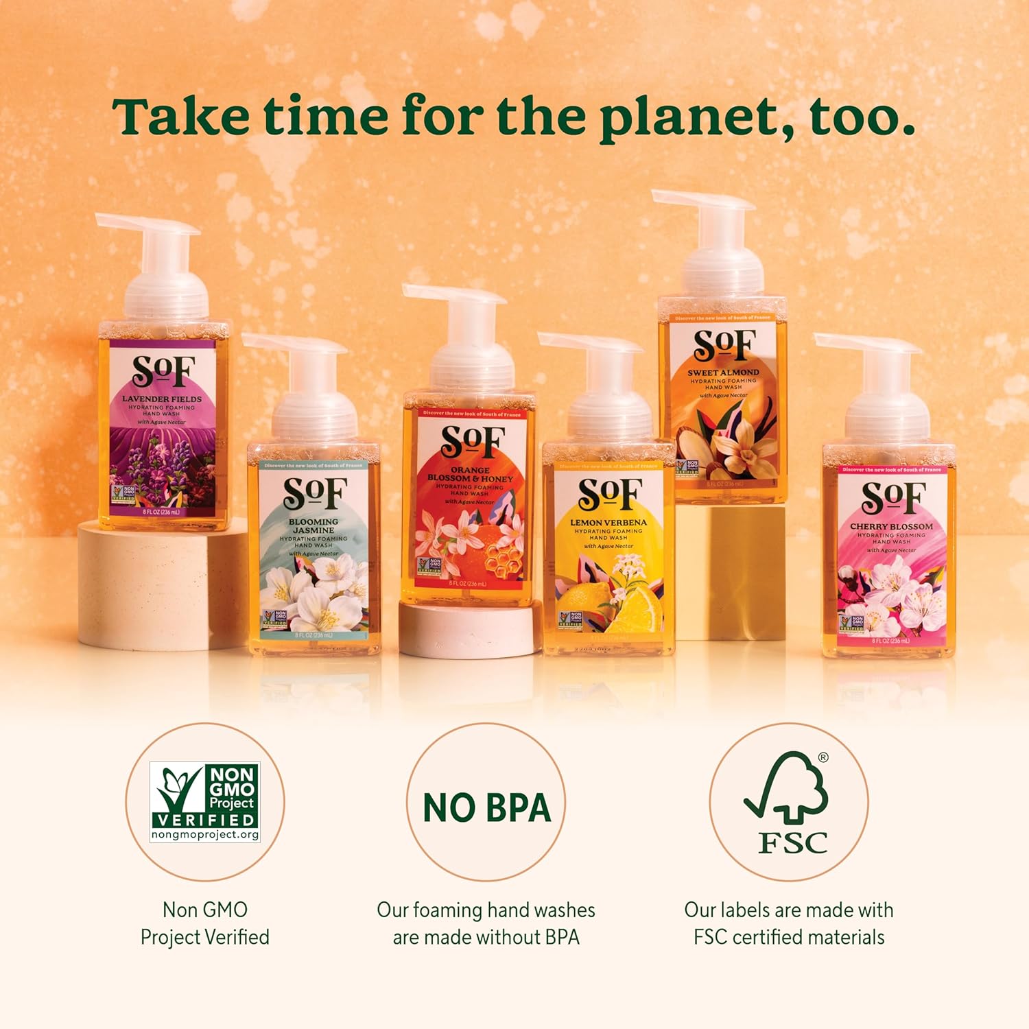 Sof Hydrating Foaming Hand Wash - With Organic Agave Nectar & Coconut Oil- Vegan & Non Gmo- Free From Phthalates, Sulfates & Parabens- Orange Blossom & Honey - 8 Oz Bottle 6 Pack : Beauty & Personal Care