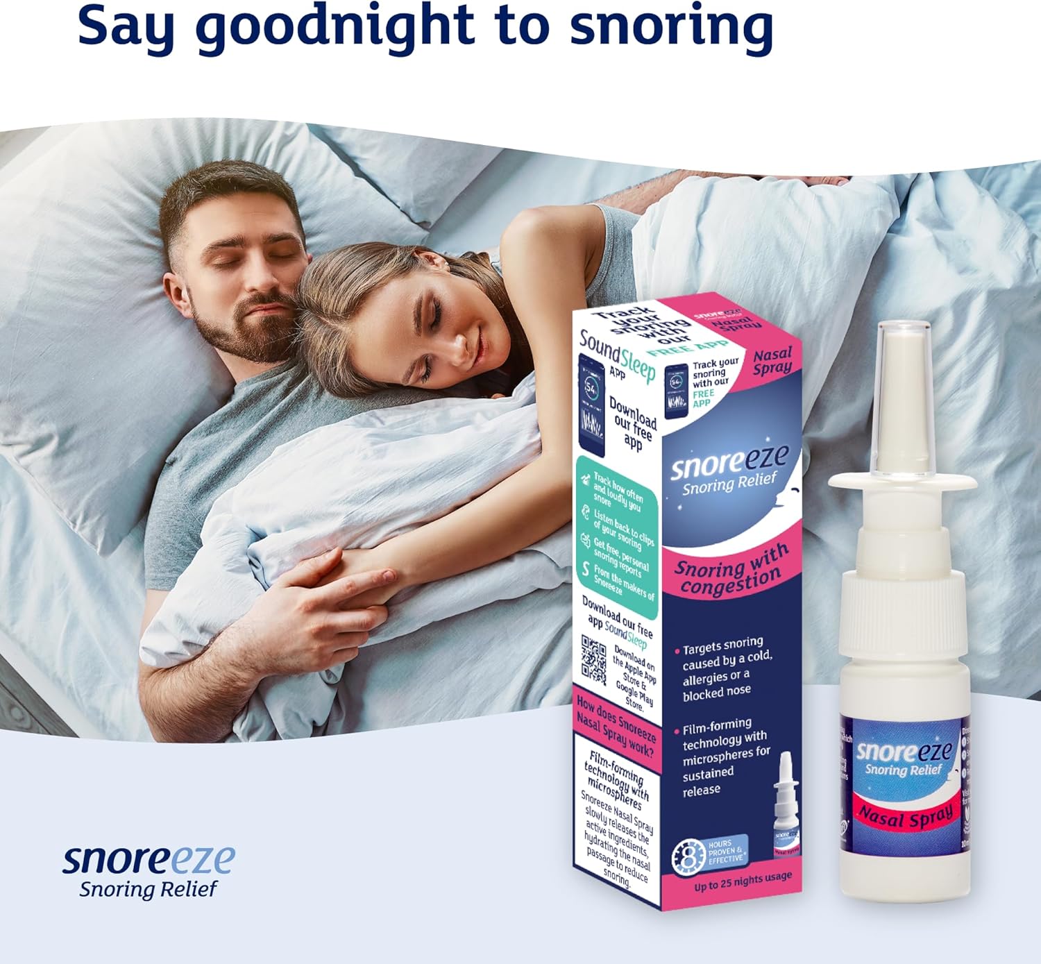 Snoreeze Anti-Snoring Nasal Spray - Hydrating Spray for Blocked Nose & Nasal Congestion Relief - Use with Mobile App to Stop Snoring - 10ml, 25 Nights Use : Amazon.co.uk: Health & Personal Care