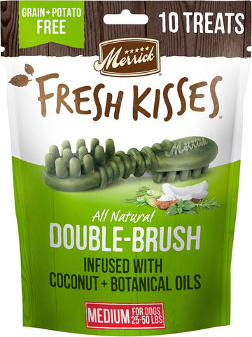 Merrick Fresh Kisses Natural Dental Chews Infused With Coconut And Botanical Oils For Medium Dogs 25-50 Lbs - 10 Ct. Bag