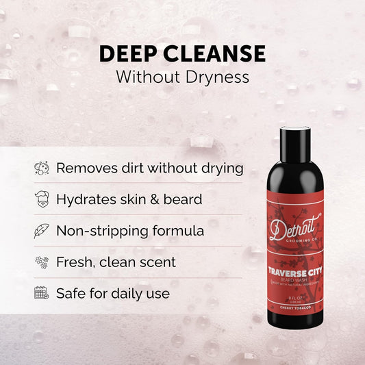 Detroit Grooming Co. Beard Wash - Men'S Deeply Cleansing Shampoo For Beards And Mustaches - Aloe Vera And Essential Oils For Refreshing - Cedarwood & Amber Scent - Black Edition - 8Oz