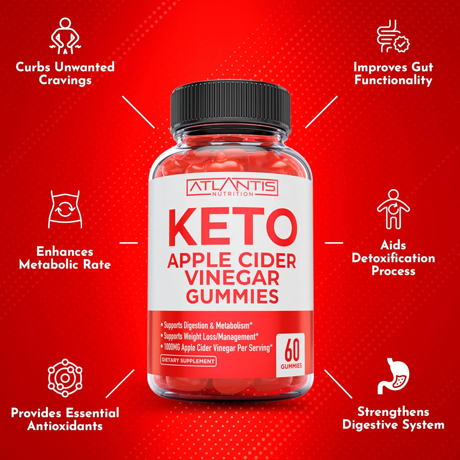 Atlantis Nutrition Keto Acv Gummies For Weight Loss - Apple Cider Vinegar Gummies Formulated To Support Advanced Weight Loss, Digestion, Detox & Cleansing, Made With 1000Mg Acv Per Serving - 60 Count : Health & Household