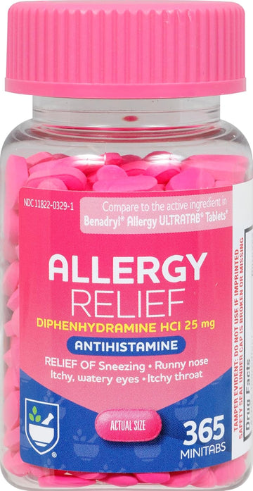 Rite Aid Antihistamine Allergy Relief With Diphenhydramine | Allergy Medicine | Easy-To-Swallow Small Tablet Size Allergy Relief | Common Cold & Respiratory Allergy Medication (365 Count)