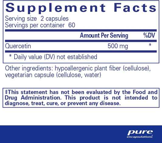 Pure Encapsulations Quercetin - 500 Mg - Immune Support, Cellular Health & Heart Health - Antioxidant Supplement - Gluten Free & Non-Gmo - 120 Capsules