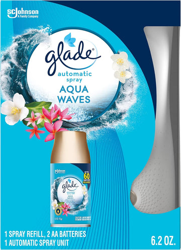 Glade Automatic Spray Refill and Holder Kit, Air Freshener for Home and Bathroom, Aqua Waves, 6.2 Oz