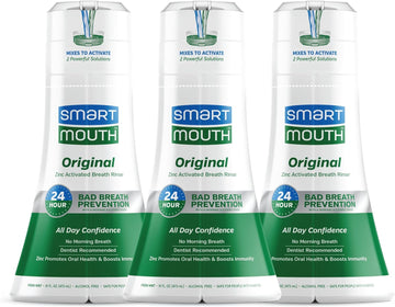 Smartmouth Original Activated Mouthwash - Adult Mouthwash For Fresh Breath - Oral Rinse For 24-Hour Bad Breath Relief With Twice Daily Use - Fresh Mint Flavor, 16 Fl Oz (3 Pack)