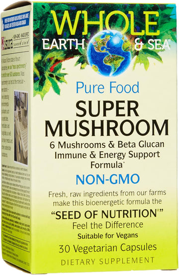 Natural Factors Whole Earth & Sea From, Super Mushroom, Whole Food Supplement, Vegan 30 Vegetarian Capsules