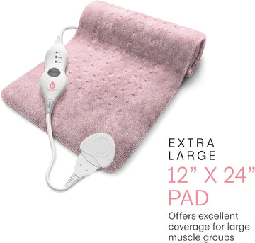Pursonic Extra Large Electric Heating Pad For Back Pain And Cramps Relief 12X24-2 Hours Auto Shut-Off,Moist Heat Therapy Option (Grey)