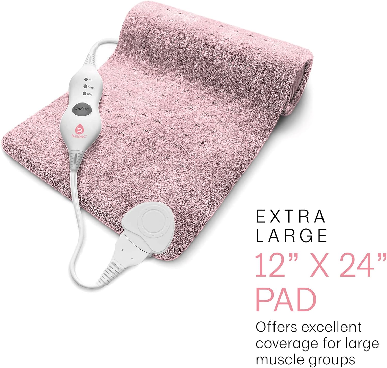 Pursonic Extra Large Electric Heating Pad For Back Pain And Cramps Relief 20X24-2 Hours Auto Shut-Off,Moist Heat Therapy Option (Grey Pattern)