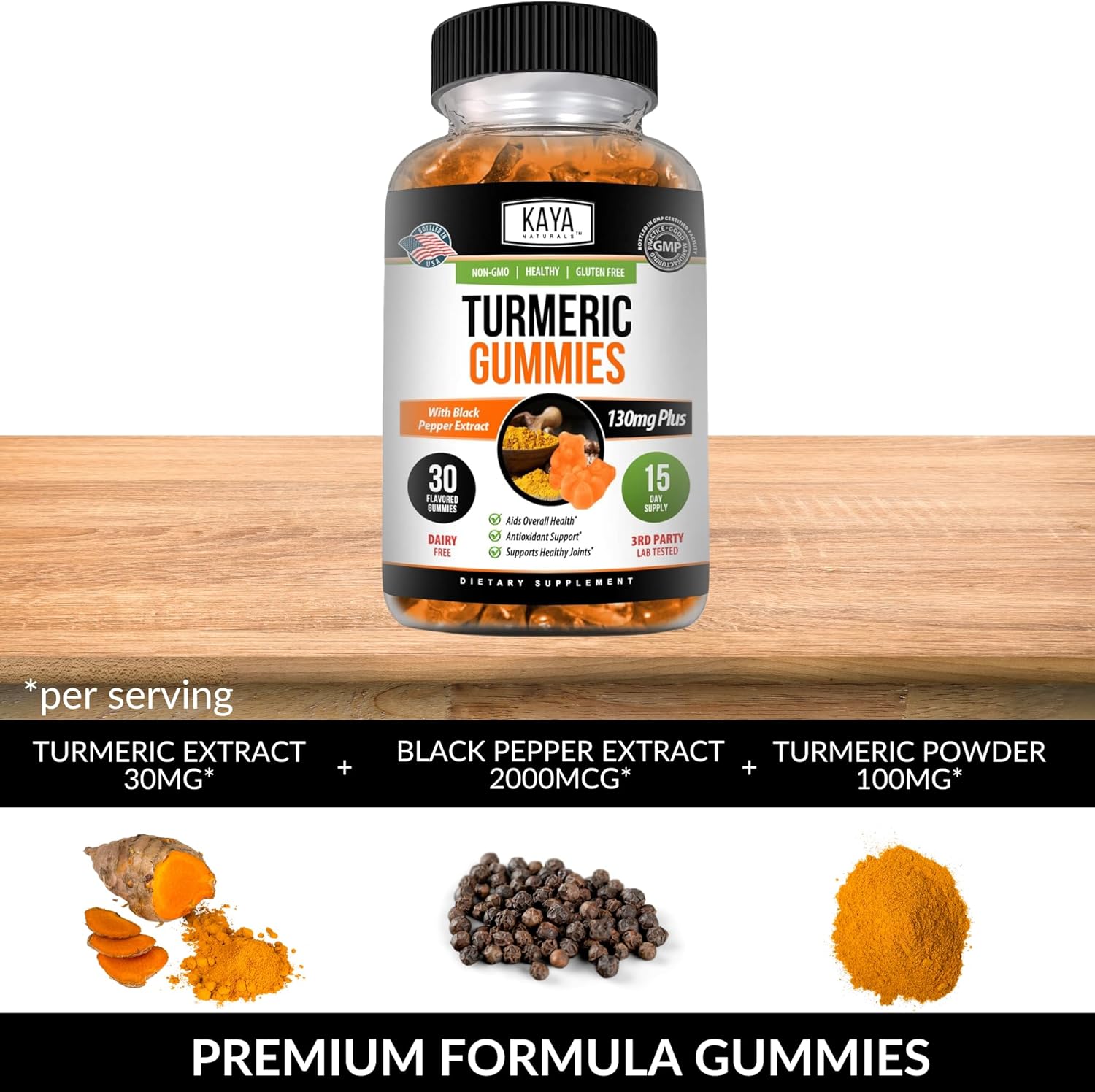 Kaya Naturals Turmeric Supplements Gummies | Pure Nature Turmeric Curcumin |Turmeric Ginger Gummies - 30 Count, Joint Support Gummy | Turmeric with Black Pepper Extract : Health & Household