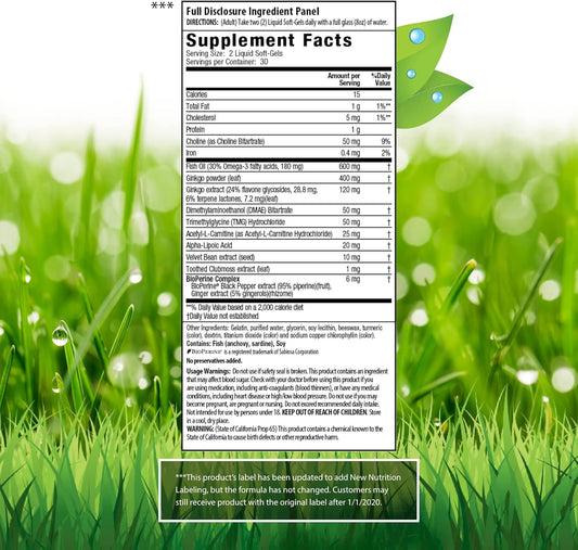 Irwin Naturals Ginkgo Smart Powerful Nootropic Brain Booster - Supports Maximum Memory, Focus & Mental Clarity With Dmae, Clubmoss, Choline & Acetyl L-Carnitine - 60 Liquid Softgels