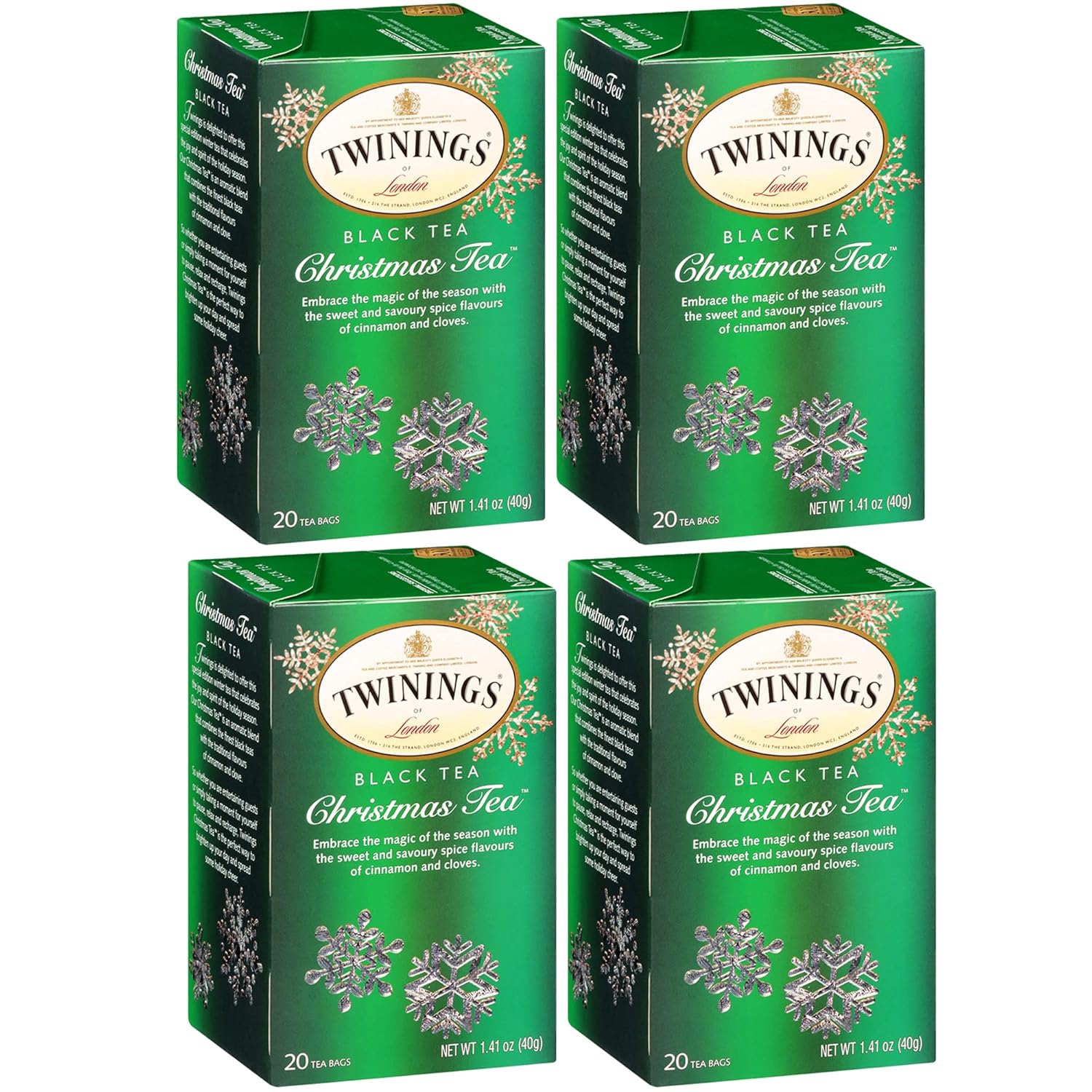 Twinings Christmas Tea - Black Tea Blended With Spicy And Aromatic Clove And Cinnamon, Tea Bags Individually Wrapped, 20 Count Ea (Pack Of 4)