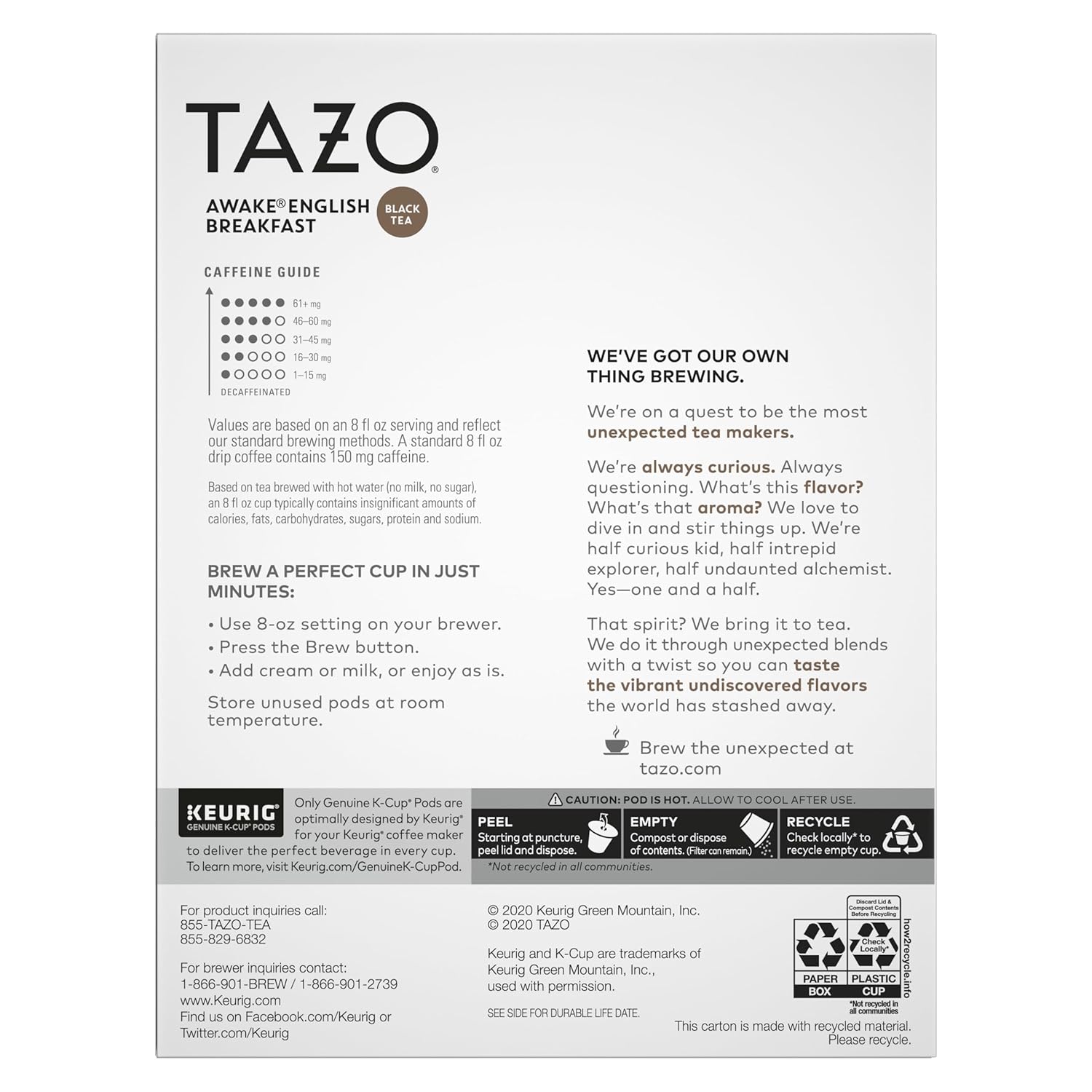 Tazo K-Cups, Bold Traditional Breakfast-Style Black Tea For Health And Wellness, 22 Pods