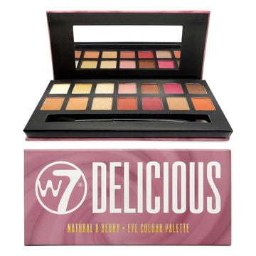 W7 Delicious Eyeshadow Palette - 14 Natural, Berry Toned Colors - Flawless Long-Lasting Makeup