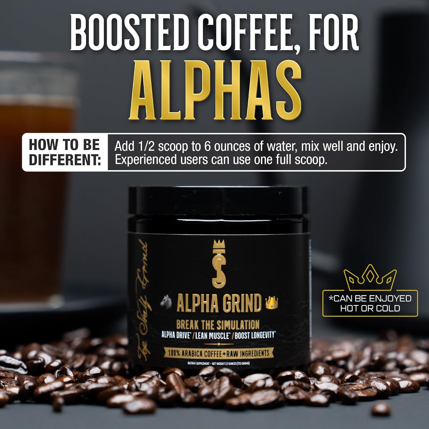 Alpha Grind – Instant Maca Coffee for Men + Natural Energy + Brain Nootropic for Ageless Clarity, Focus | Lean Muscle Building Growth & Size, 30SV : Health & Household