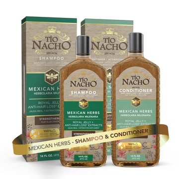 Tio Nacho Mexican Herbs Strengthening Shampoo and Conditioner Set with Royal Jelly - 14 fl oz Each | Nourishing Aloe Vera, Jojoba, Rosemary Formula for Strong, Vibrant Hair