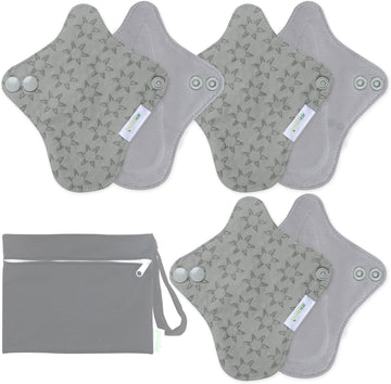 wegreeco 6 Pcs Reusable Menstrual Pads, Ultra Absorbent Cloth Pads for Heavy Flow, Sanitary Pads for Teens, Women, Nonslip, Grey Inner, Grey Outer, X-Small