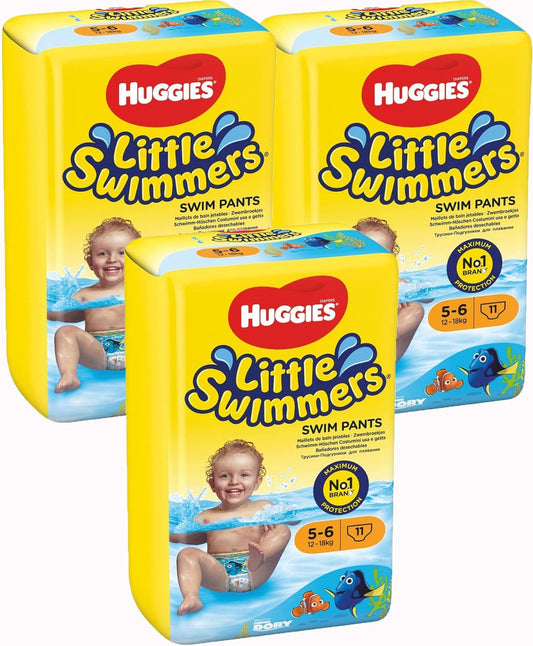 Huggies Little Swimmers Baby Disposable Swim Diapers Pants Size 5-6, 11 Count (Pack Of 3)