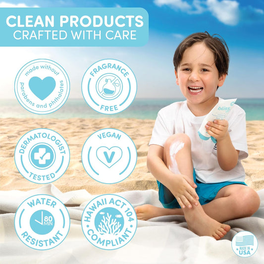 Bliss Baby Sunscreen, Premium Spf 30 Mineral Lotion, Natural Zinc Oxide, Fragrance-Free, Hypoallergenic & Dermatologist Tested, Water-Resistant, Vegan, Sensitive Skin - For Babies, Kids & Whole Family