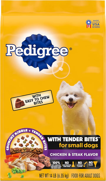 Pedigree with Tender Bites for Small Dogs, Complete Nutrition Adult Dry Dog Food, Chicken & Steak Flavor Dog Kibble, 14 lb. Bag