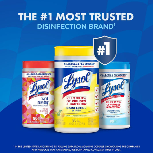 Lysol Disinfectant Wipes Bundle, Multi-Surface Antibacterial Cleaning Wipes, Contains X2 Lemon & Lim Blossom, Crisp Linen, Mango & Hibiscus, Pack Of 4