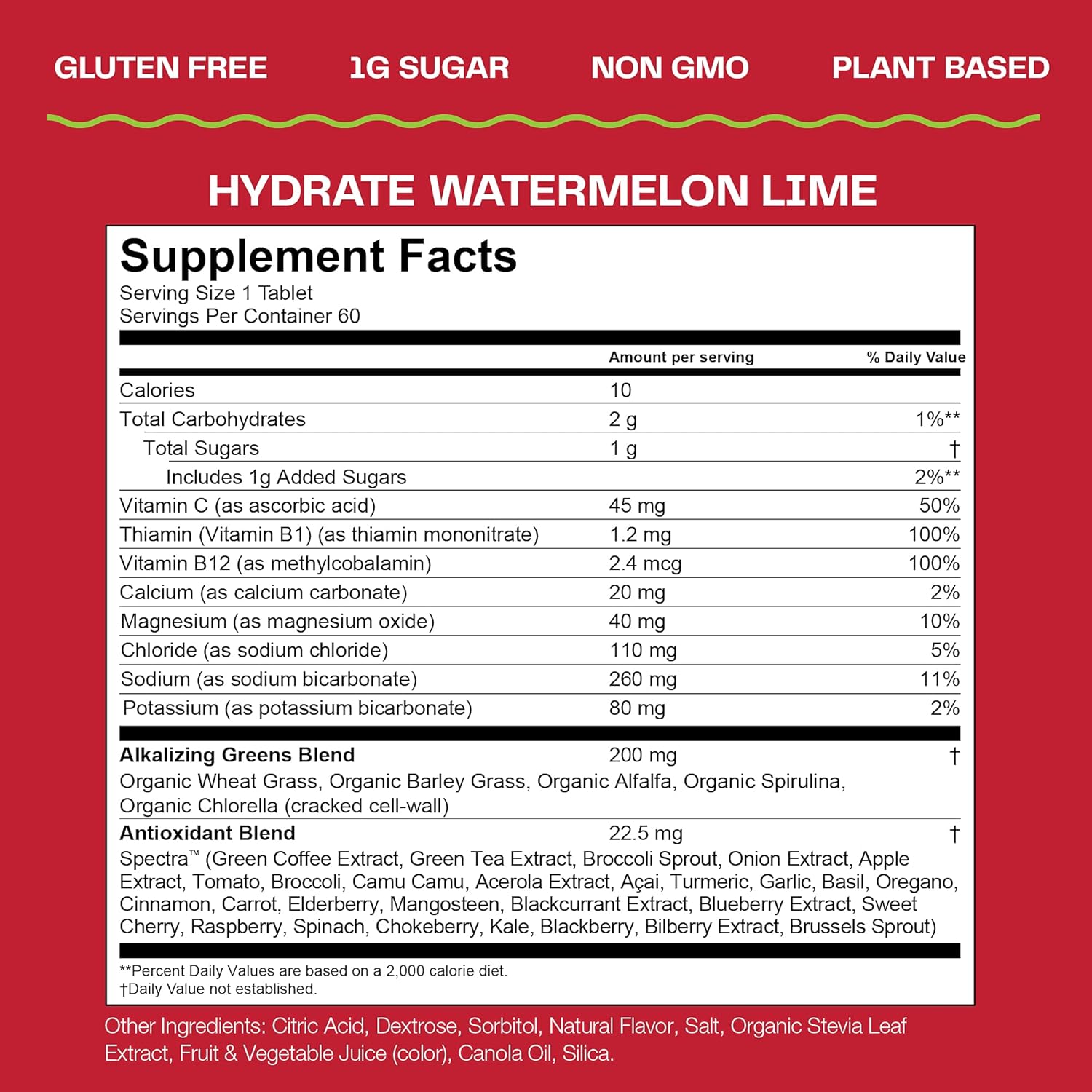 Amazing Grass Electrolyte Tablets Fizzy Greens Water Flavoring Tablet With Vitamins Hydrate Watermelon Lime 60 Count
