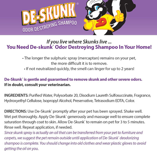 Odor Destroying Shampoo for Dogs, 32 oz. – Formulated with Powerful De-Greasers, Skunk Odor Remover for Pets, Carpet, Furniture and More – Removes Skunk Smell Fast, Clear, (FG00065)
