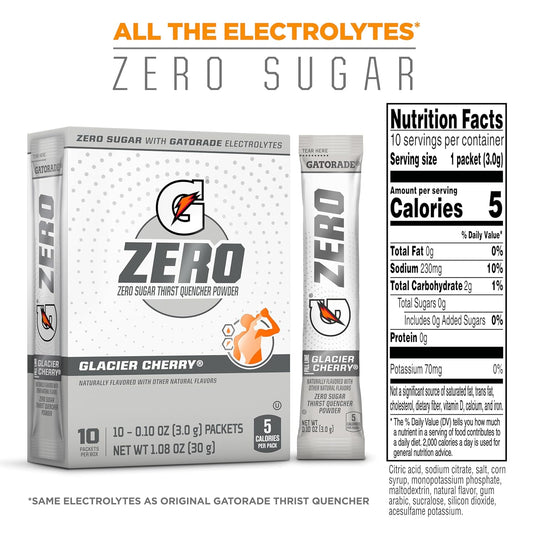 Gatorade G Zero Powder, Glacier Cherry , 10 Count (Pack Of 12)