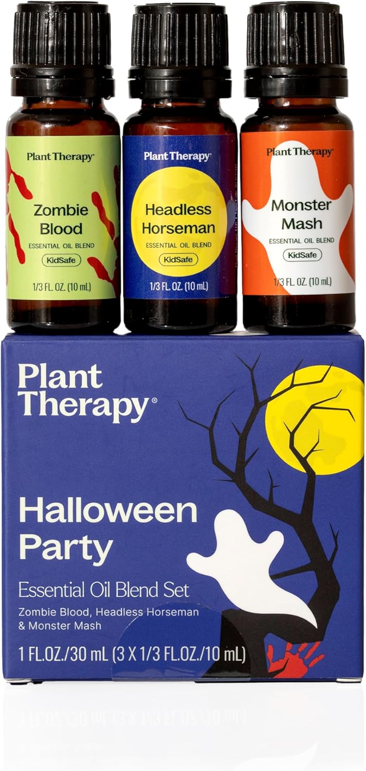 Plant Therapy Halloween Party Essential Oil Blend Set 10 Ml (1/3 Oz) Each Of Headless Horseman, Monster Mash & Zombie Blood, Halloween Themed Blends, Adds A Touch Of Spookiness To Your Celebrations