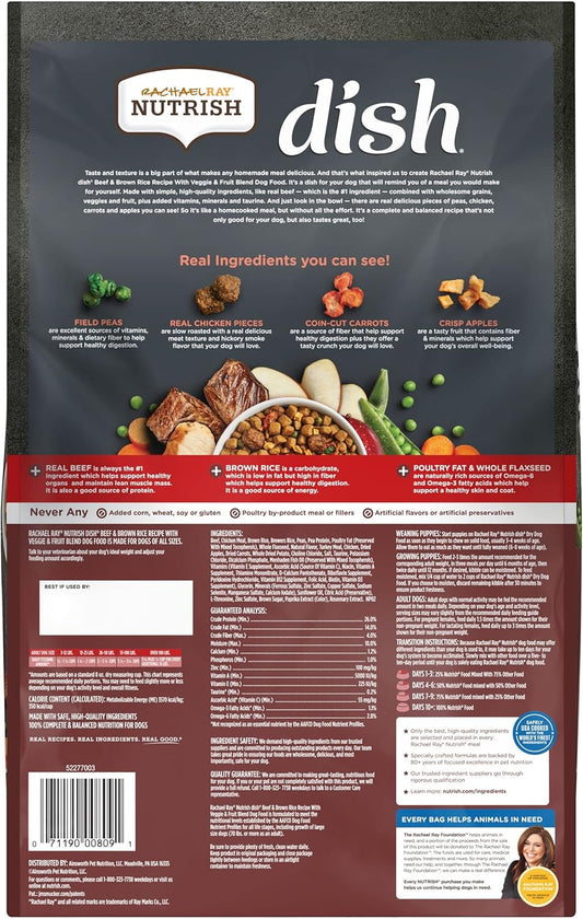 Rachael Ray Nutrish Dish Premium Natural Dry Dog Food With Added Vitamins, Minerals & Taurine, Beef & Brown Rice Recipe With Veggies, Fruit & Chicken, 23 Pound Bag