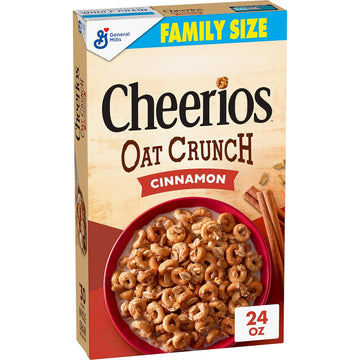 Cheerios Oat Crunch Cinnamon Oat Breakfast Cereal, Family Size, 24 oz