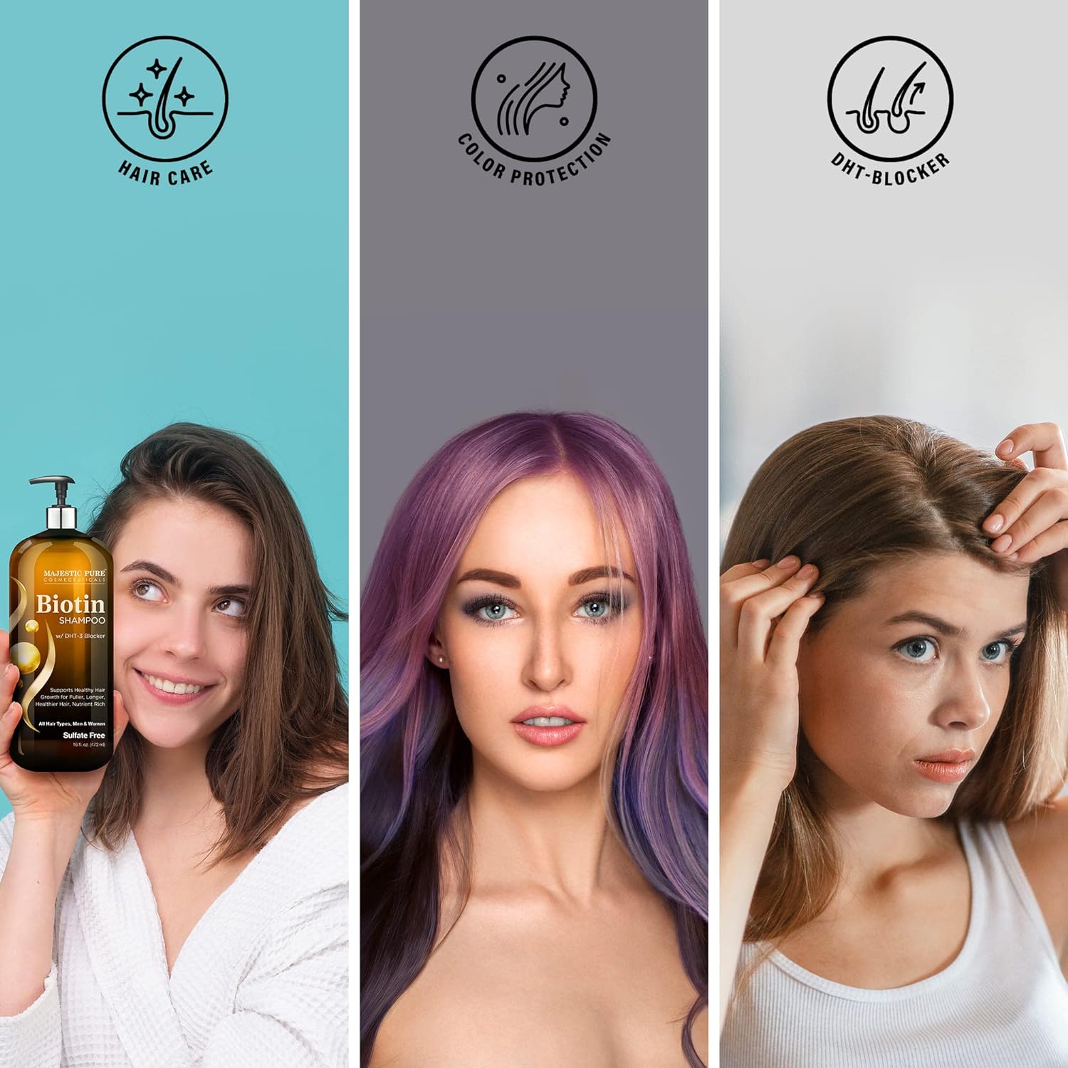 Majestic Pure Biotin Shampoo for Hair Growth - Volumizing Shampoo for Hair Loss - with DHT-3 Blocker - Hydrating & Nourishing - Sulfate Free, for Men & Women - Thin Hair Shampoo - 16 fl oz : Beauty & Personal Care