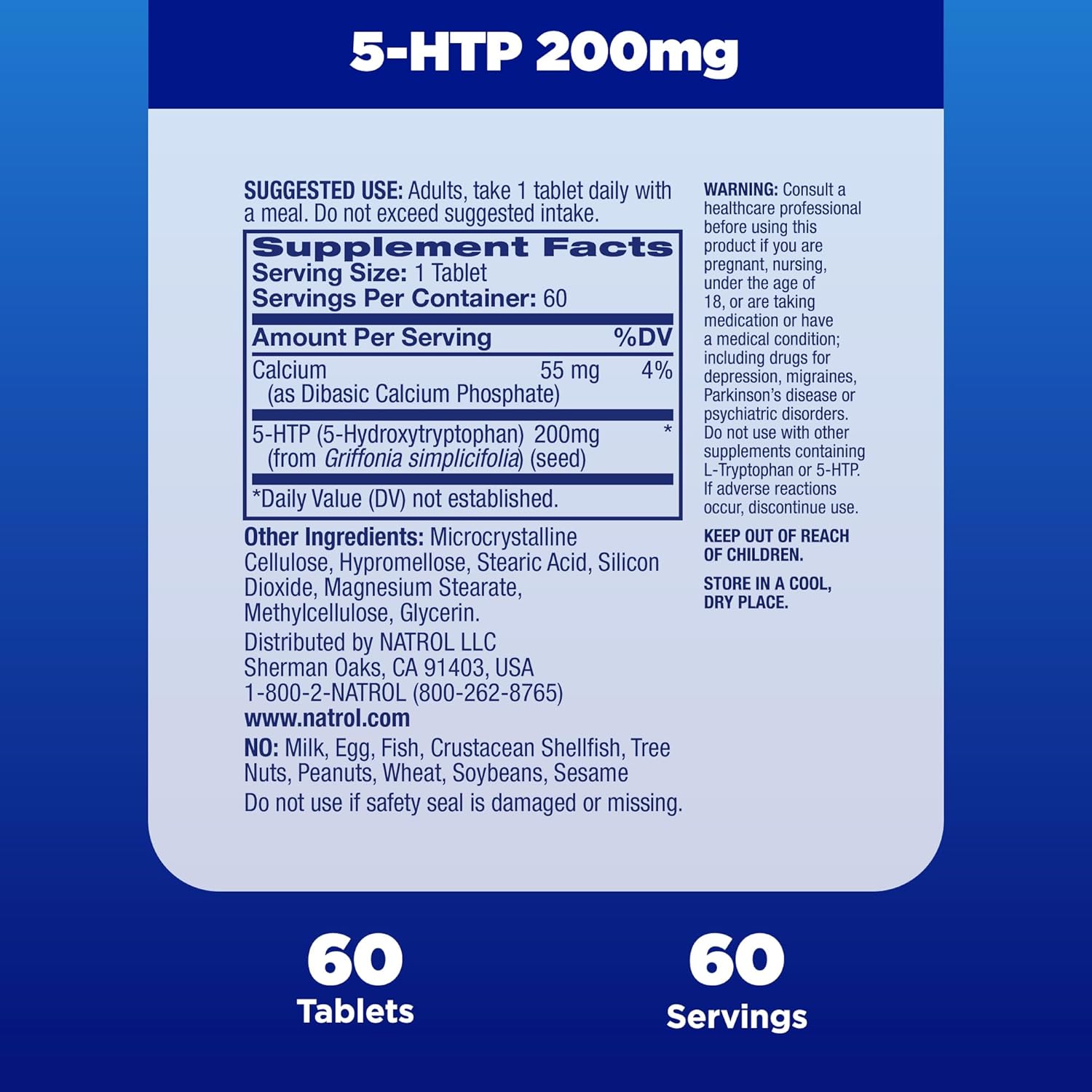 Natrol 5-HTP 200mg, Dietary Supplement Helps Support a Balanced Mood, 60 Time Release Tablets, 60 Day Supply : Health & Household