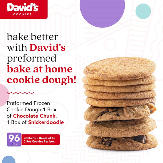 David'S Cookies Preformed Frozen Cookie Dough - Chocolate Chunk & Snickerdoodle - 96 Count