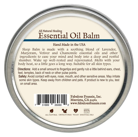 Fabulous Frannie Sleep All Natural Essential Oil Healing Balm Made With Sunflower Oil, Coconut Oil, Shea Butter, Beeswax, Soy Wax, Aloe Vera And Pure Essential Oils 3.5Oz Tin