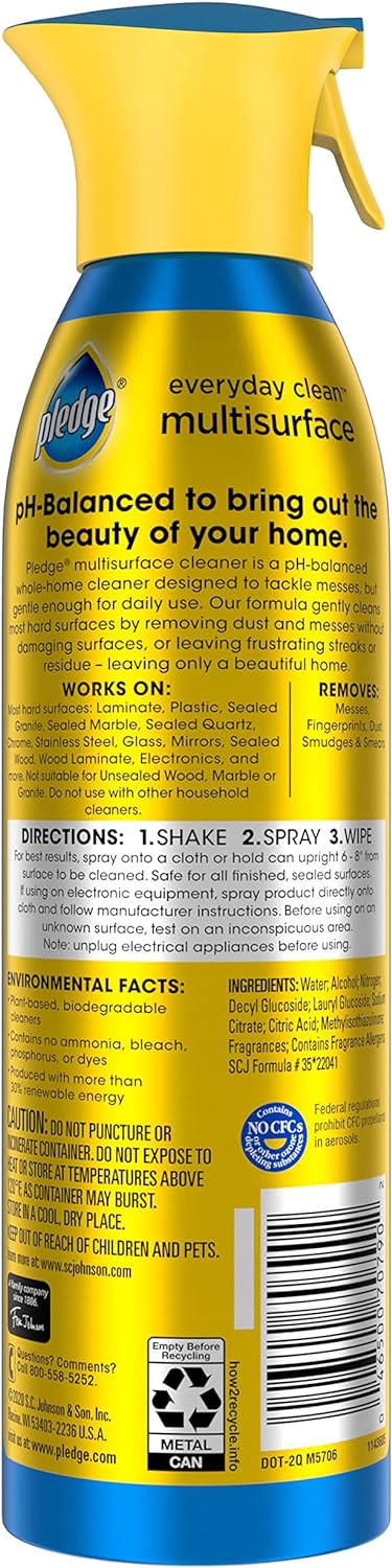 Pledge Everyday Clean Multi Surface Cleaner Spray, Ph Balanced To Clean 101 Surfaces, Rainshower Scent, 9.7 Oz (Pack Of 3)