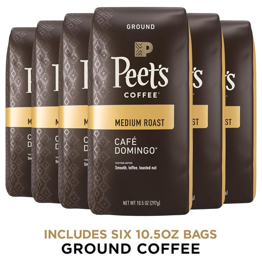 Peet's Coffee, Medium Roast Ground Coffee - Cafe Domingo 10.5 Ounce (Pack of 6)
