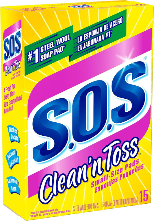 S.O.S Clean N Toss Steel Wool Soap Pads, 15 Count (Pack Of 6)