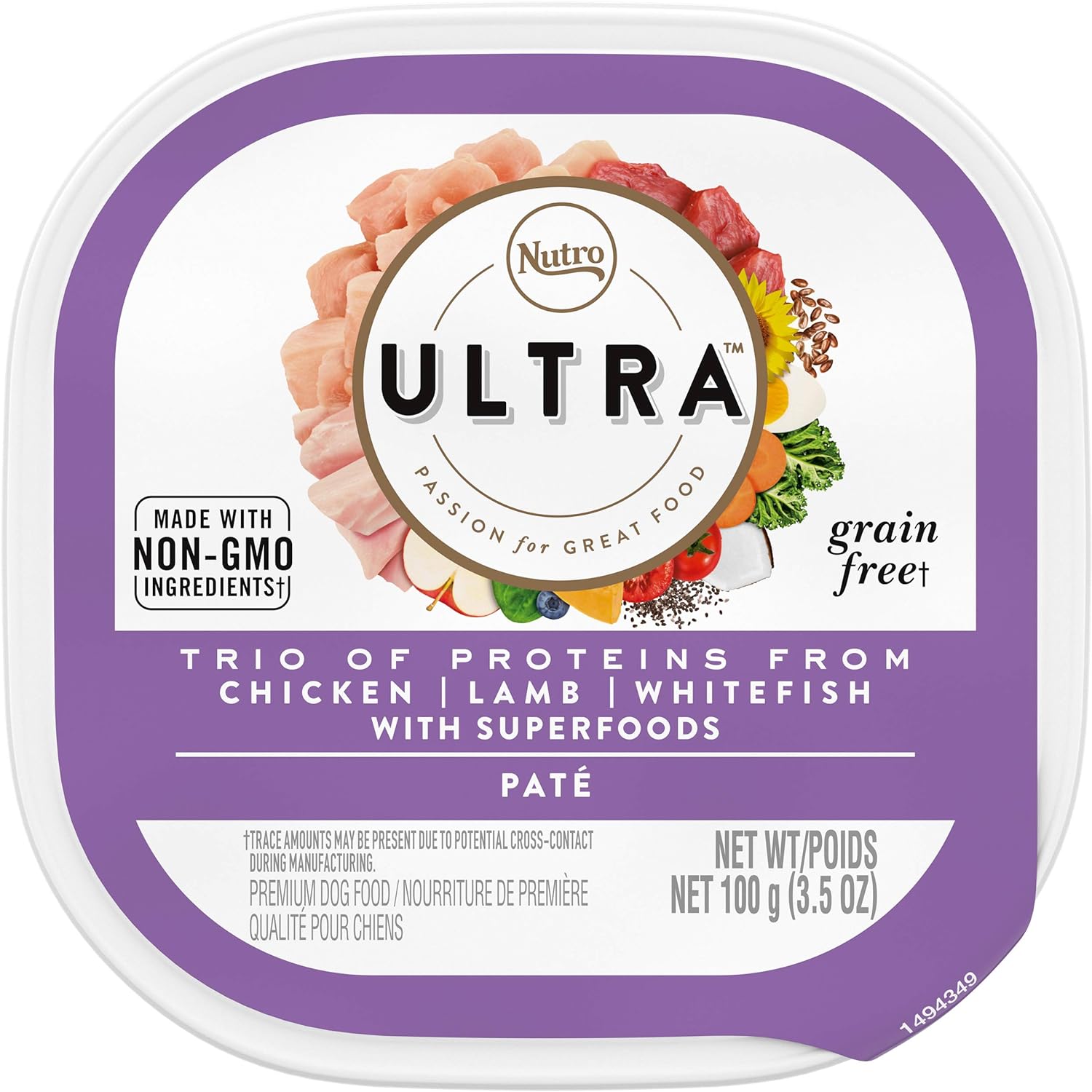 Nutro Ultra Adult Grain Free Soft Wet Dog Food, Trio Of Proteins Chicken, Lamb & Whitefish With Superfoods Paté, (24) 3.5 Oz. Trays