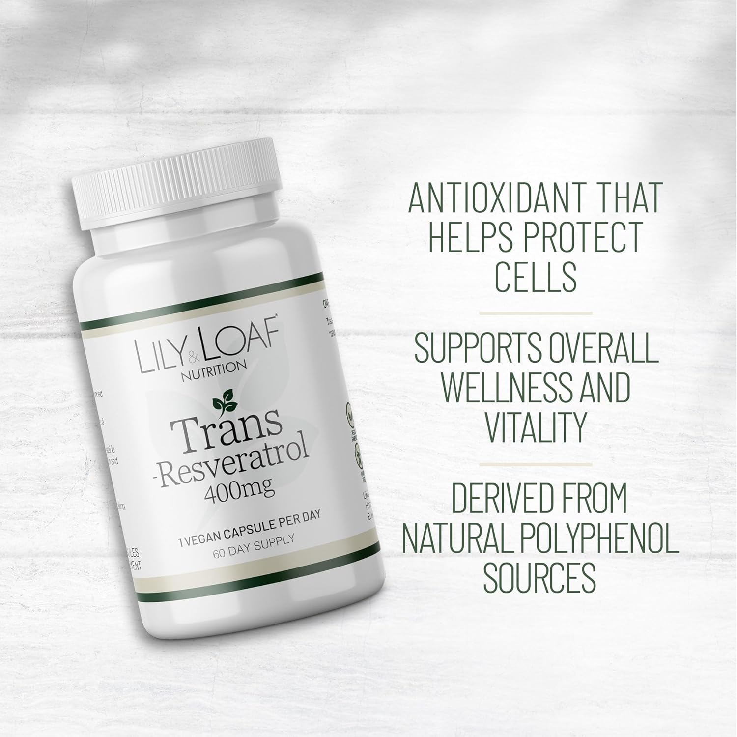Lily & Loaf Trans-Resveratrol 400Mg – High Strength Antioxidant Supplement For Heart Health, Healthy Ageing & Cellular Protection – 30 Vegan Capsules – 1 Month Supply