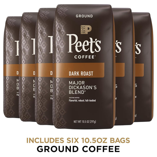 Peet's Coffee, Dark Roast Ground Coffee - Major Dickason's Blend 63 Ounces 10.5 Ounce (Pack of 6)