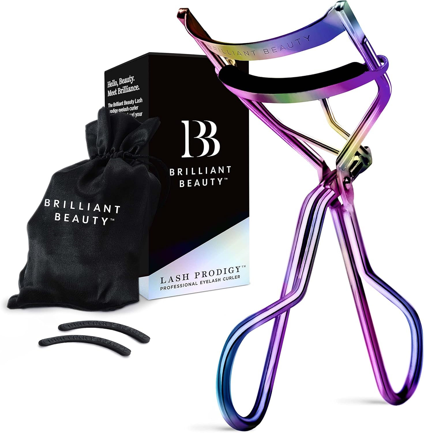 Brilliant Beauty Eyelash Curler With Satin Bag & Refill Pads - Award Winning Eye Lash Curlers For Dramatically Curled Eyelashes & Lash Lift In Seconds (Jet Black)