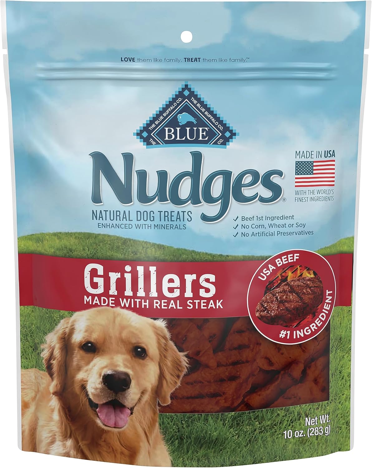 Blue Buffalo Nudges Grillers Natural Dog Treats, Steak, 10Oz Bag