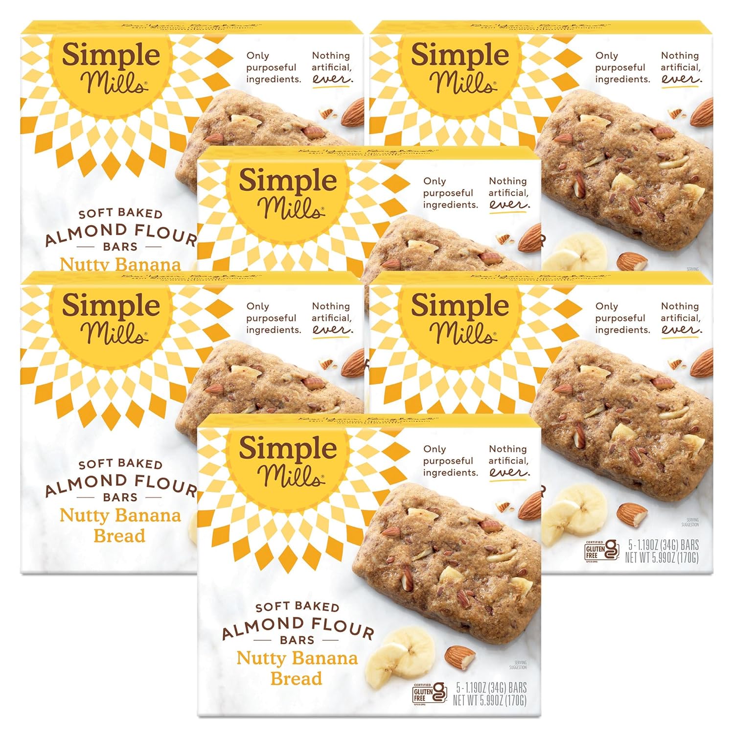 Simple Mills Almond Flour Snack Bars, Nutty Banana Bread - Gluten Free, Made with Organic Coconut Oil, Breakfast Bars, Healthy Snacks, Paleo Friendly, 6 Ounce (Pack of 6)