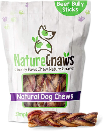 Nature Gnaws Braided Bully Sticks for Dogs - Premium Natural Beef Dental Bones - Long Lasting Dog Chew Treats for Aggressive Chewers - Rawhide Free 3 Count (Pack of 1)