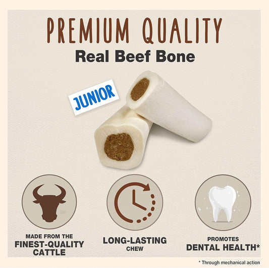 Cadet Junior Stuffed Shin Bones - Highly Digestible, High Protein, Long-Lasting Dog Chew Bone For Aggressive Chewers, Supports Dental Health, - Peanut Butter Flavor, Mini (2 Count)