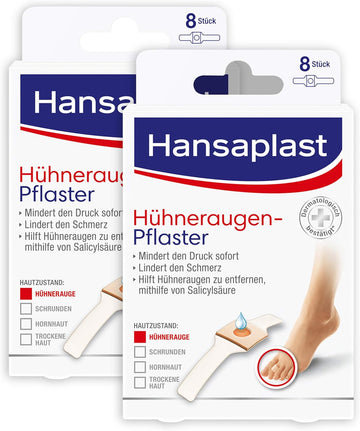 Hansaplast Corns Plaster, Adhesive Plaster To Corns (Pain-Relieving Foot Patches With Secure Hold, 2'S Pack (2 X 8 Piece ))